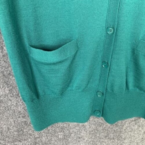 J Crew 100% Merino Wool Cardigan Sweater Women S Green Grandpa Core 6 Button - Picture 9 of 14
